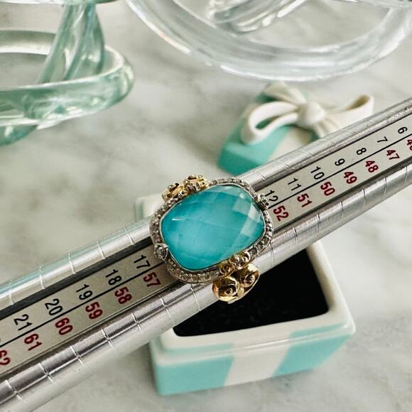 14k Gold Faceted Aqua Quartz & Diamond Size 7 Fine Jewelry Fashion Engage Gift - Picture 4 of 6